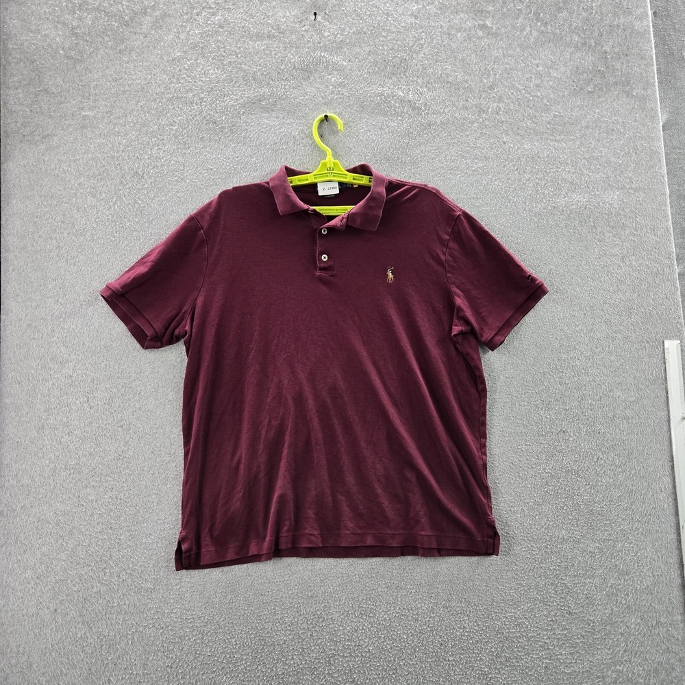 Polo Ralph Lauren Men Polo L Burgundy Embroidered Classic Logo READ